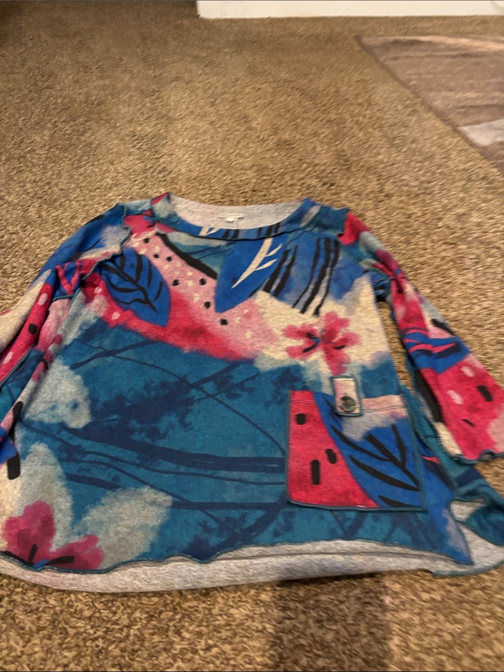Multiples Blue & Pink Floral Crewneck Sweater